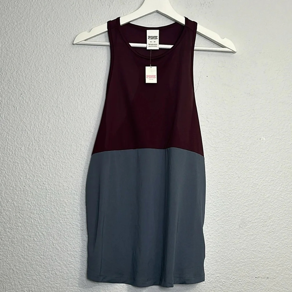 Victoria Secret PINK Two Tone Racerback Athletic Tank Top Burgundy‎ X Small NWT